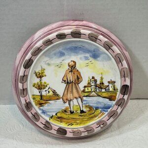 VTG Hand Painted Italian Ceramic Plate Water House Gentleman Art Scene 6"